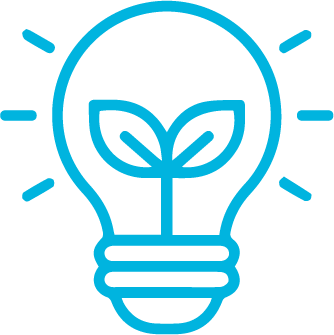 Light bulb with a plant inside, symbolizing sustainable, eco-friendly innovation.
