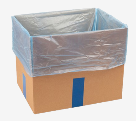 Cardboard box with blue liner for secure packaging or storage.